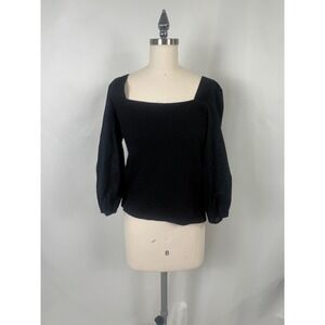 Fat Face Size 6 Black Smocked‎ Blouse 3/4 Balloon Sleeve Preppy Vamp Fairygoth